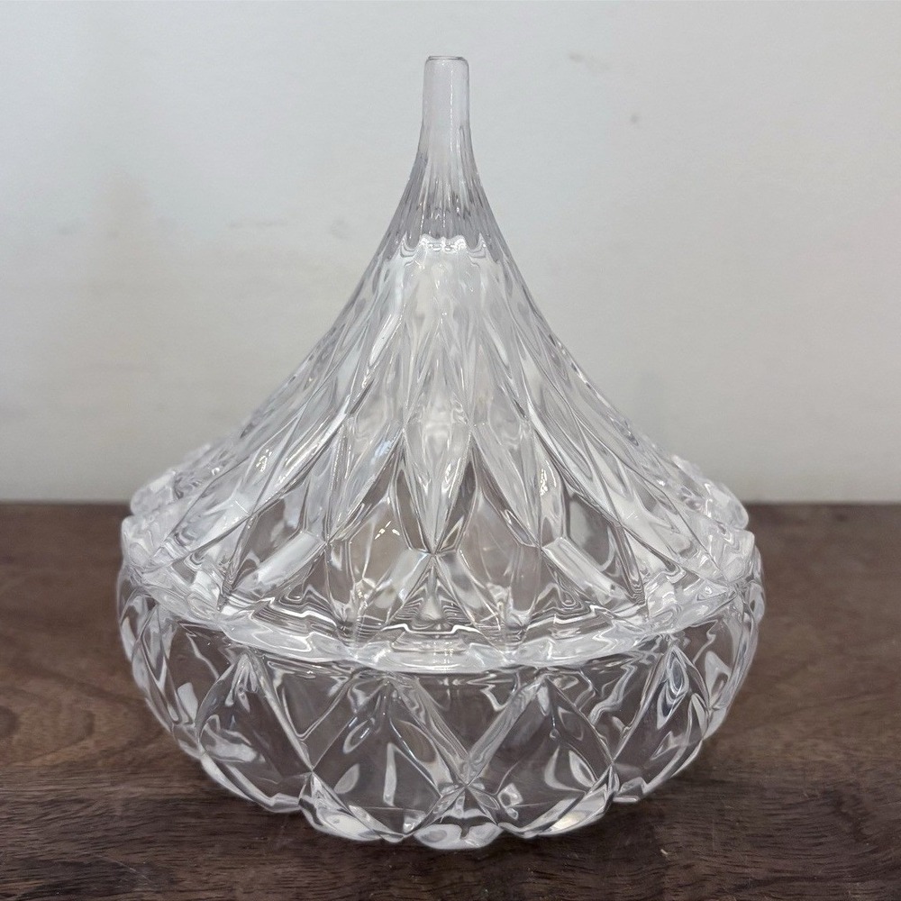 Glass Crystal Hersheys Kiss Shaped Shannon Candy Dish Trinket With Lid Clear NEW